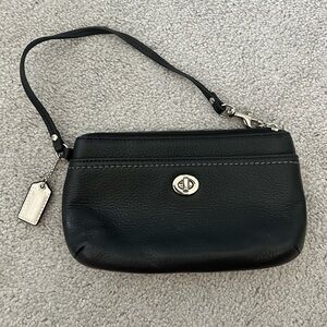 Coach Black Leather Wristlet with Silver Accents